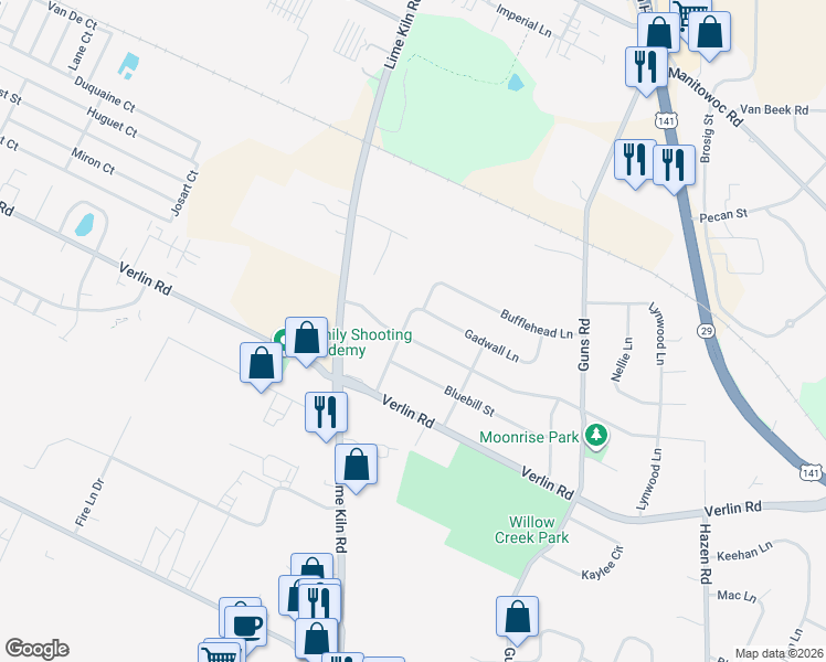 map of restaurants, bars, coffee shops, grocery stores, and more near 1483 Pintail Street in Green Bay