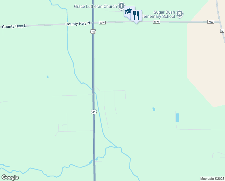 map of restaurants, bars, coffee shops, grocery stores, and more near N6520 U.S. 45 in New London