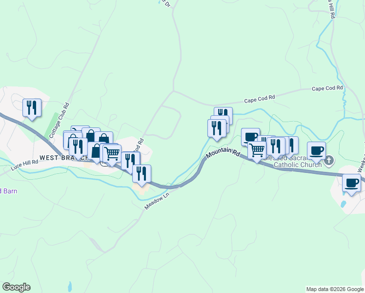 map of restaurants, bars, coffee shops, grocery stores, and more near Stowe Bike Path in Stowe