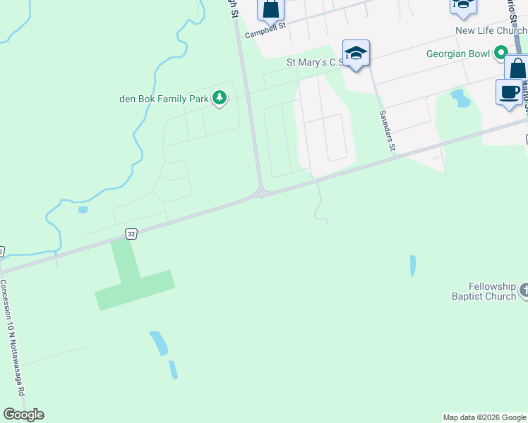 map of restaurants, bars, coffee shops, grocery stores, and more near 7901 County Road 32 in Collingwood