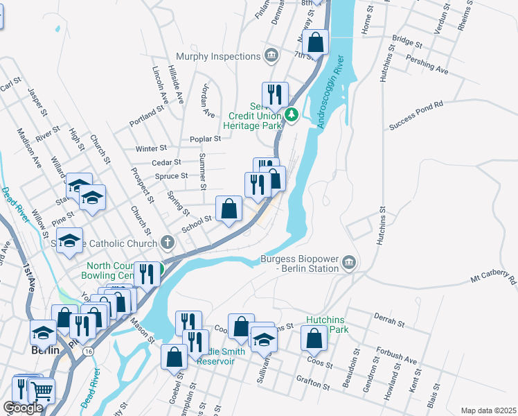 map of restaurants, bars, coffee shops, grocery stores, and more near 737 Main Street in Berlin