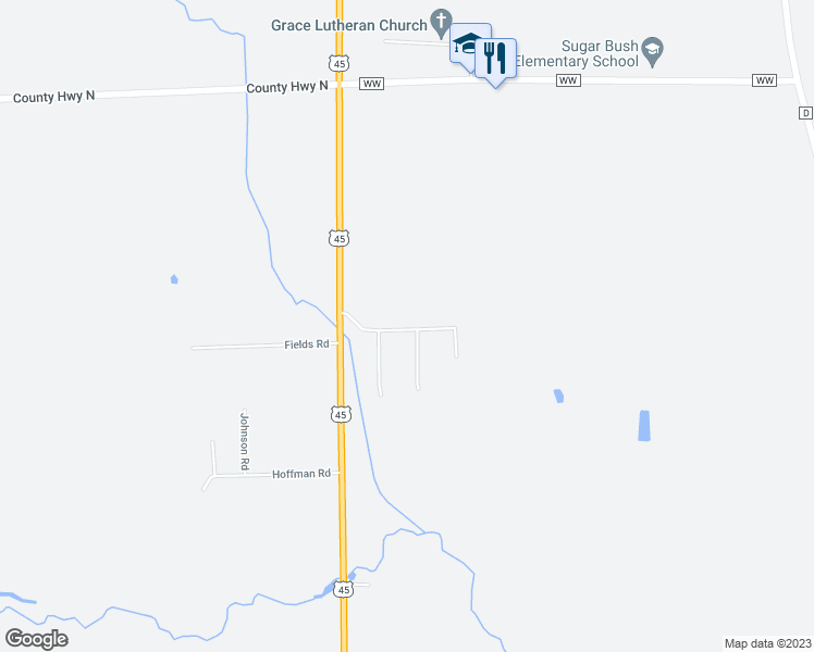 map of restaurants, bars, coffee shops, grocery stores, and more near N6520 U.S. 45 in New London