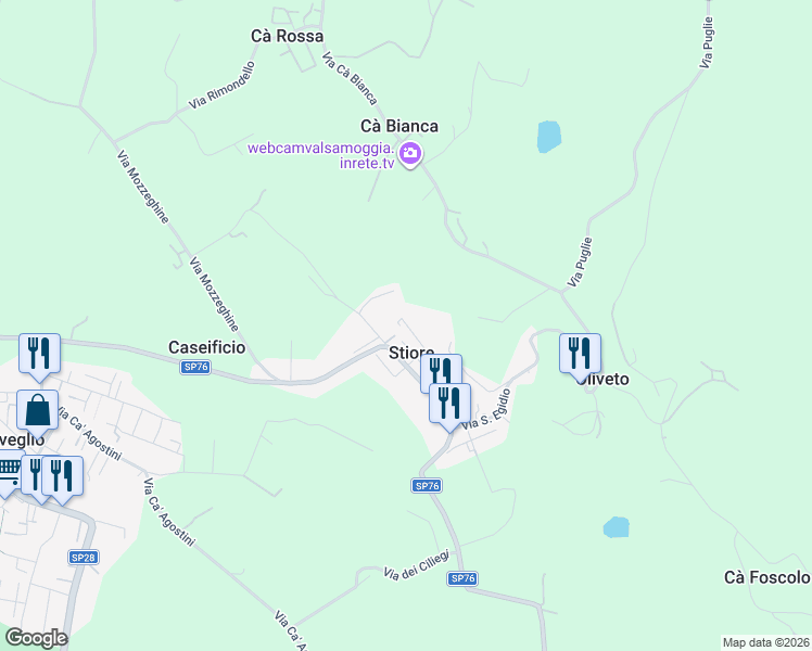 map of restaurants, bars, coffee shops, grocery stores, and more near 6 Via Marco Biagi in Stiore