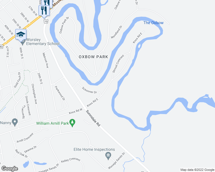 map of restaurants, bars, coffee shops, grocery stores, and more near 100 Knox Road East in Wasaga Beach