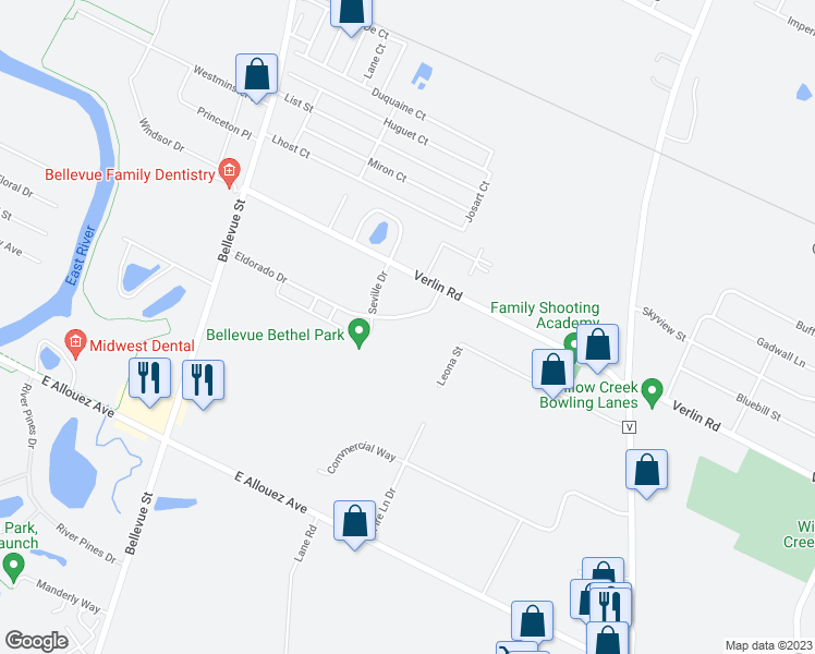 map of restaurants, bars, coffee shops, grocery stores, and more near 1842 Eldorado Drive in Green Bay