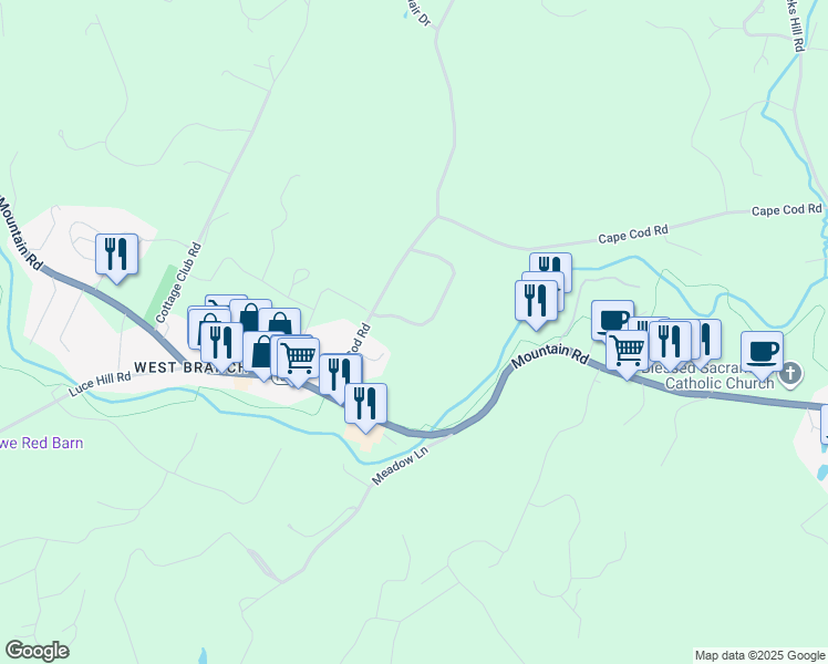 map of restaurants, bars, coffee shops, grocery stores, and more near 1003 Cape Cod Road in Stowe