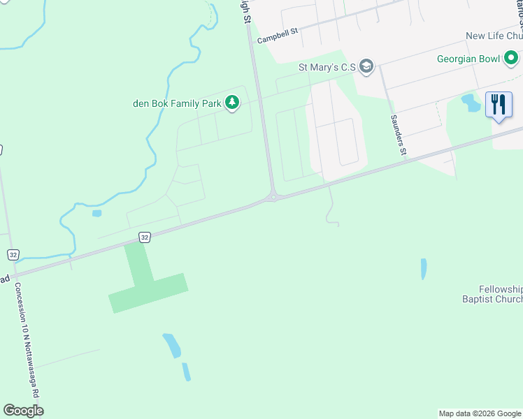 map of restaurants, bars, coffee shops, grocery stores, and more near 7901 County Road 32 in Collingwood