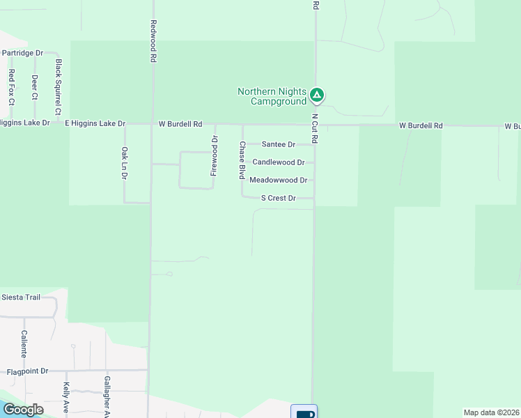 map of restaurants, bars, coffee shops, grocery stores, and more near Meadowlark Drive in Roscommon