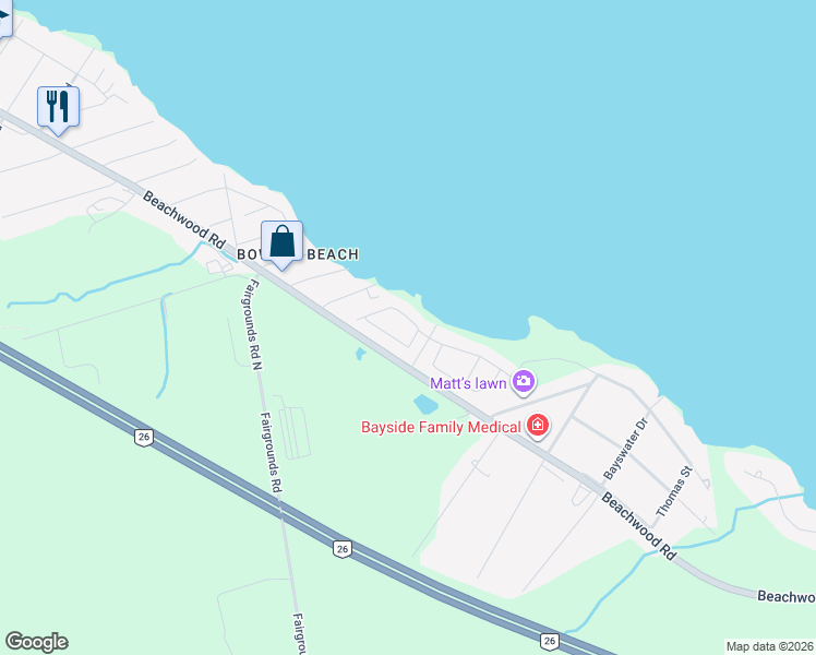 map of restaurants, bars, coffee shops, grocery stores, and more near 22 Leeward Circle in Wasaga Beach