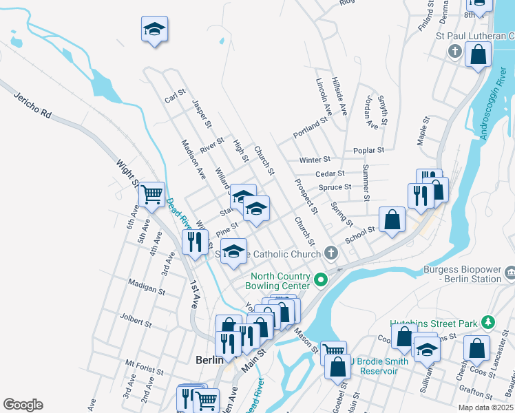 map of restaurants, bars, coffee shops, grocery stores, and more near 200 State Street in Berlin