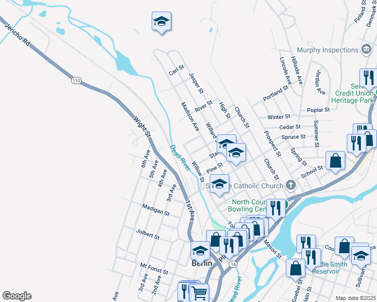 map of restaurants, bars, coffee shops, grocery stores, and more near 93 State Street in Berlin