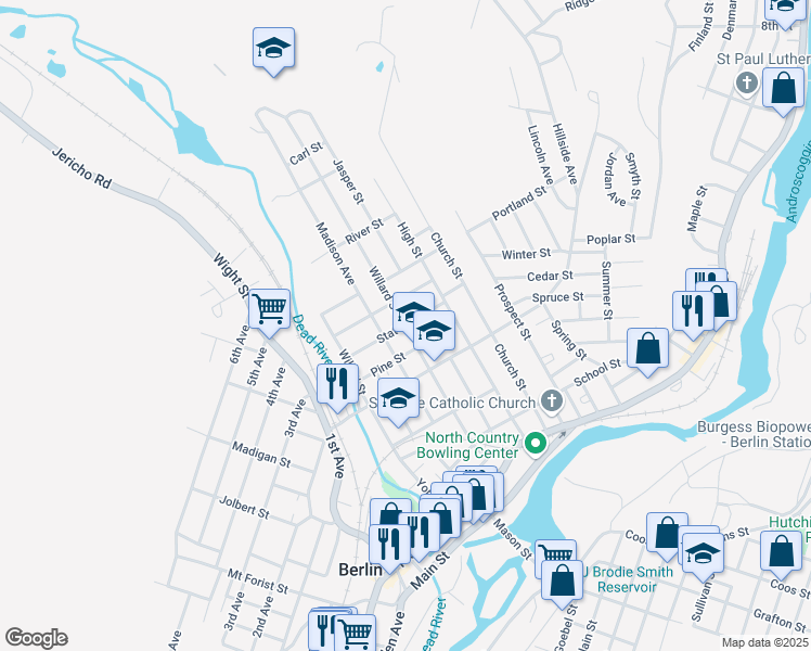 map of restaurants, bars, coffee shops, grocery stores, and more near 200 State Street in Berlin