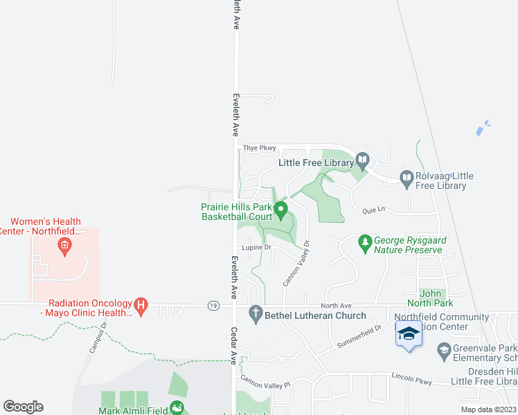 map of restaurants, bars, coffee shops, grocery stores, and more near 1421 Blue Flag Court in Northfield