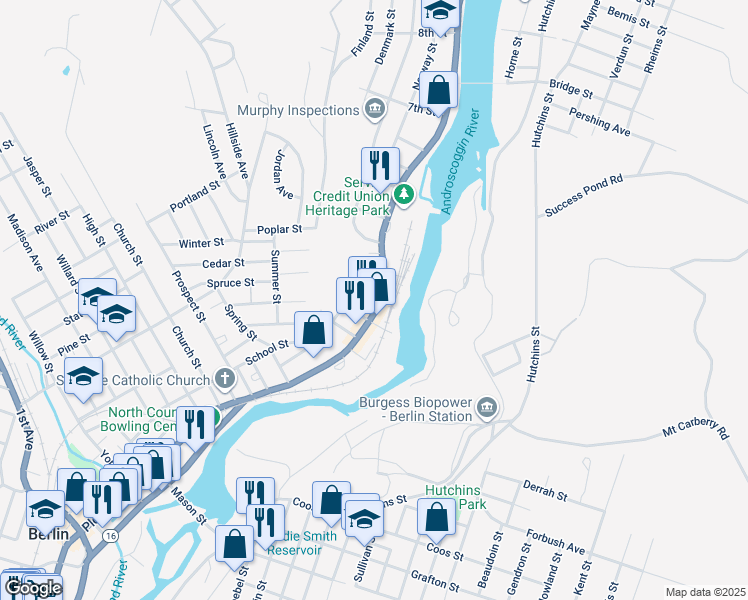 map of restaurants, bars, coffee shops, grocery stores, and more near 795 Main Street in Berlin