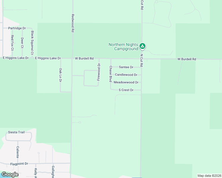 map of restaurants, bars, coffee shops, grocery stores, and more near 2595 Chase Boulevard in Roscommon