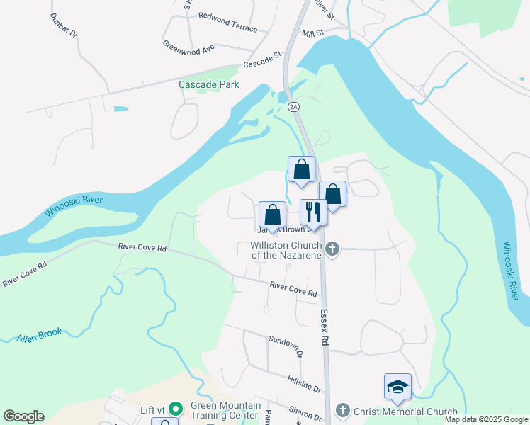 map of restaurants, bars, coffee shops, grocery stores, and more near 121 Park Avenue in Williston