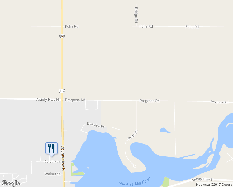map of restaurants, bars, coffee shops, grocery stores, and more near E6252 Progress Road in Manawa