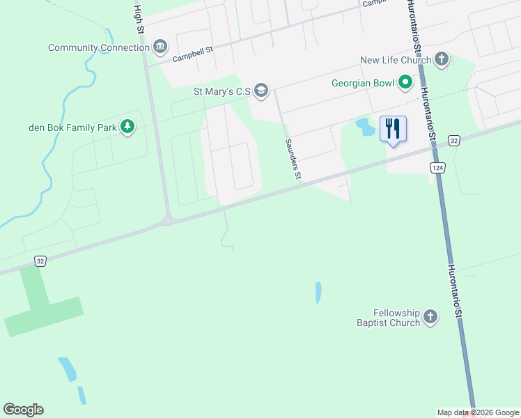 map of restaurants, bars, coffee shops, grocery stores, and more near 7781 Poplar Sideroad in Collingwood