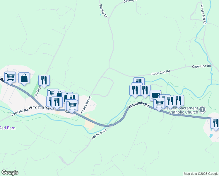 map of restaurants, bars, coffee shops, grocery stores, and more near 1003 Cape Cod Road in Stowe