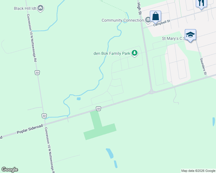 map of restaurants, bars, coffee shops, grocery stores, and more near 122 Plewes Drive in Collingwood