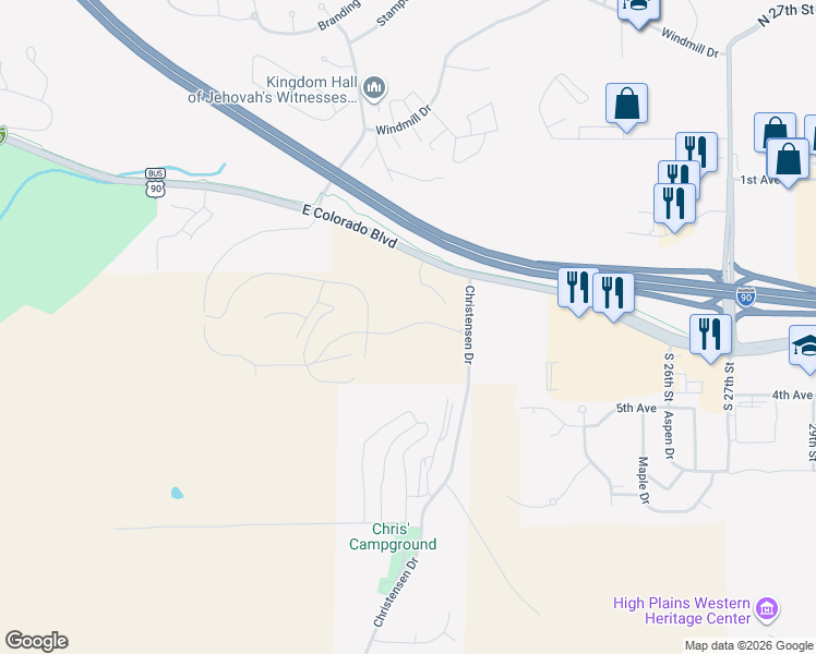 map of restaurants, bars, coffee shops, grocery stores, and more near 1925 East Colorado Boulevard in Spearfish