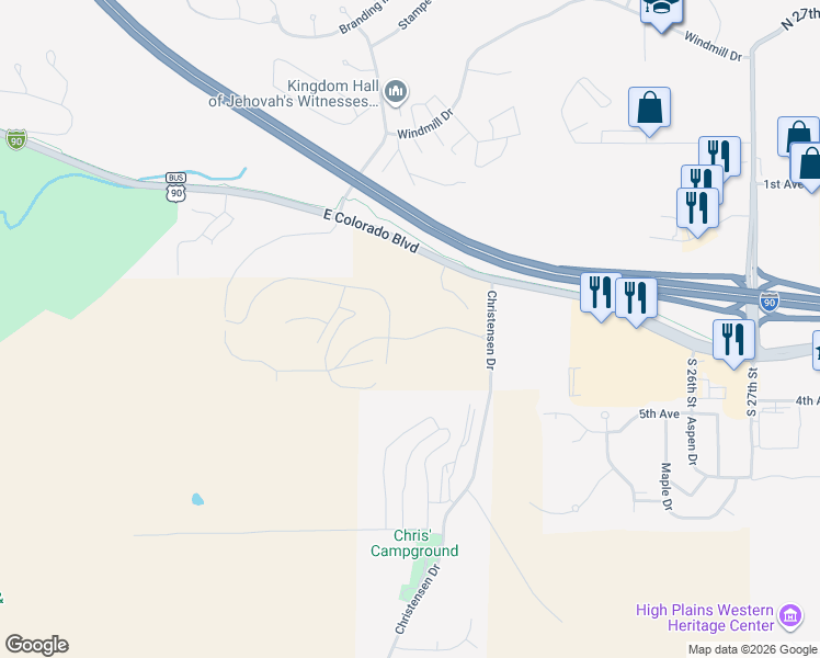 map of restaurants, bars, coffee shops, grocery stores, and more near 1925 East Colorado Boulevard in Spearfish