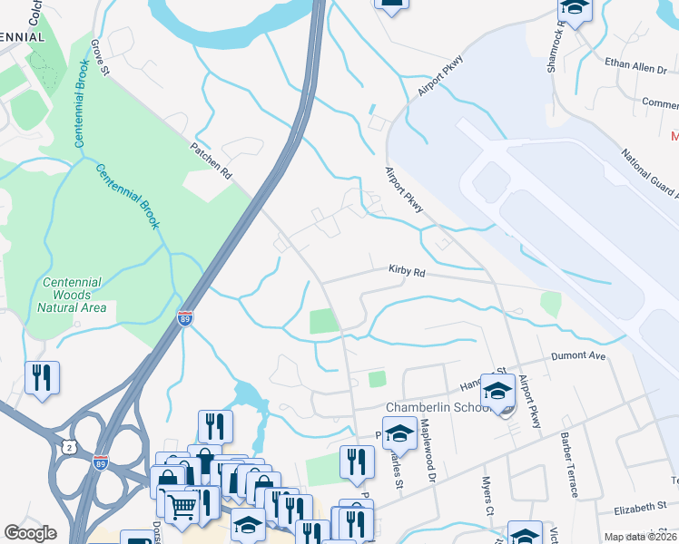 map of restaurants, bars, coffee shops, grocery stores, and more near 22 Kirby Rd in South Burlington