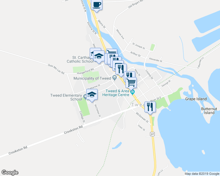 map of restaurants, bars, coffee shops, grocery stores, and more near 113 Pomeroy Avenue in Hastings County