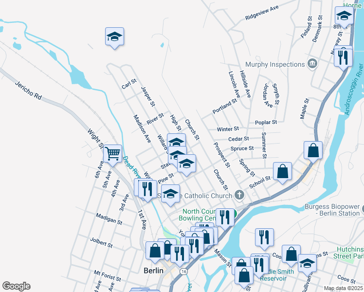 map of restaurants, bars, coffee shops, grocery stores, and more near 212 Park Street in Berlin
