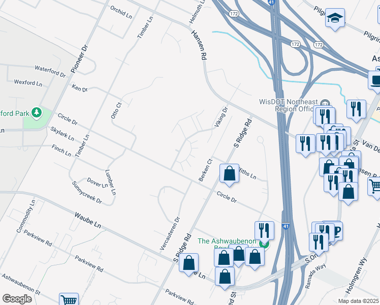map of restaurants, bars, coffee shops, grocery stores, and more near 2837 Viking Drive in Green Bay