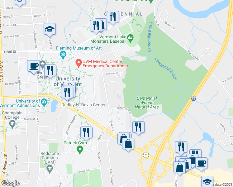 map of restaurants, bars, coffee shops, grocery stores, and more near 5 Centennial Court in Burlington