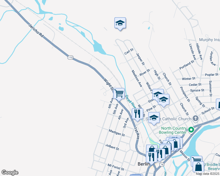 map of restaurants, bars, coffee shops, grocery stores, and more near 171 Wight Street in Berlin
