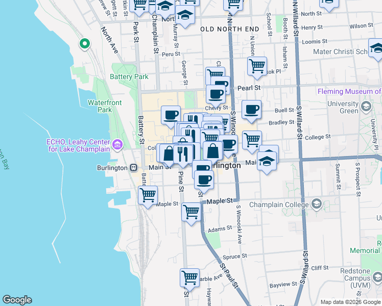 map of restaurants, bars, coffee shops, grocery stores, and more near 7 Lawson Lane in Burlington