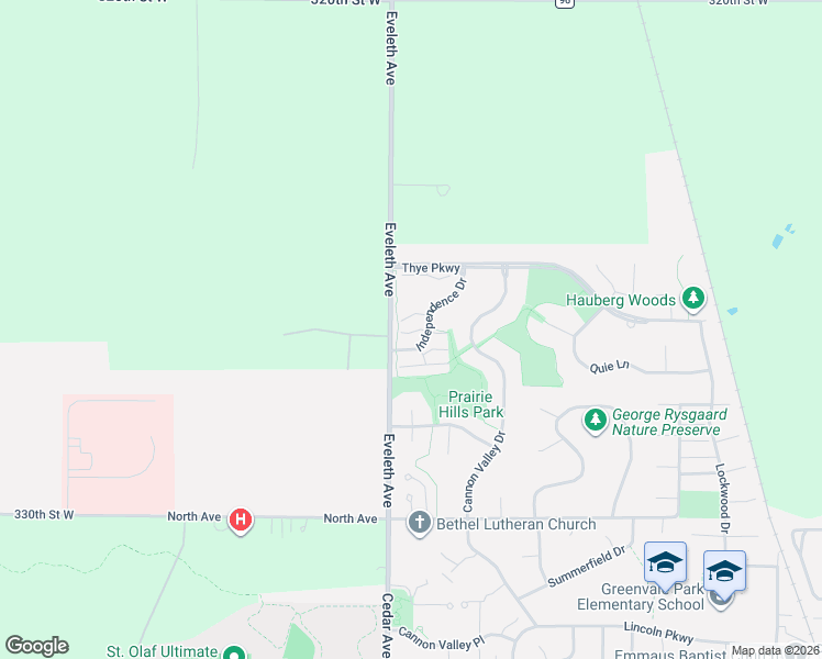 map of restaurants, bars, coffee shops, grocery stores, and more near 1601 Independence Drive in Northfield