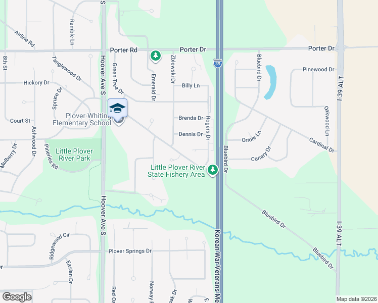 map of restaurants, bars, coffee shops, grocery stores, and more near 1420 Airline Road in Plover