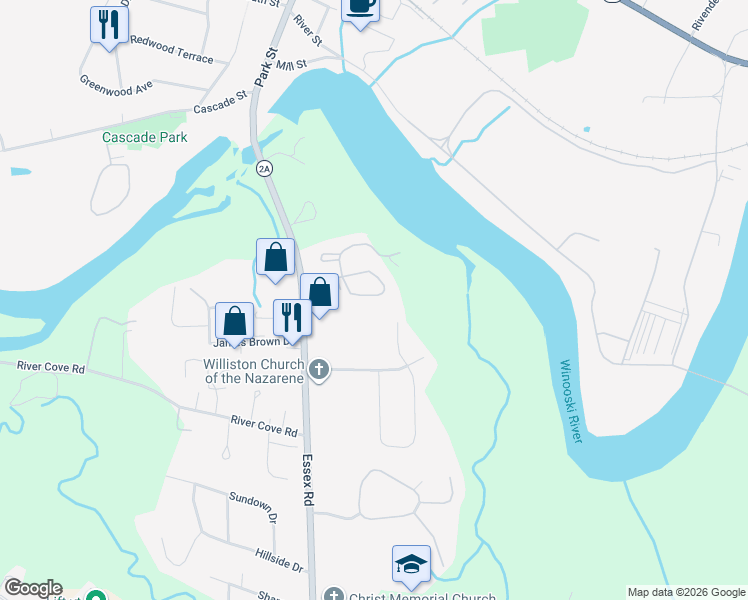 map of restaurants, bars, coffee shops, grocery stores, and more near 261 Eastview Circle in Williston