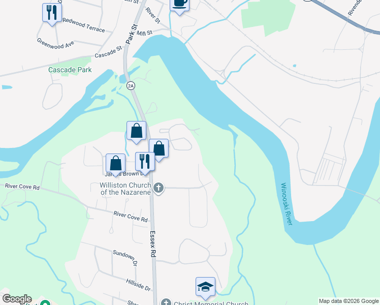map of restaurants, bars, coffee shops, grocery stores, and more near 261 Eastview Cir in Williston