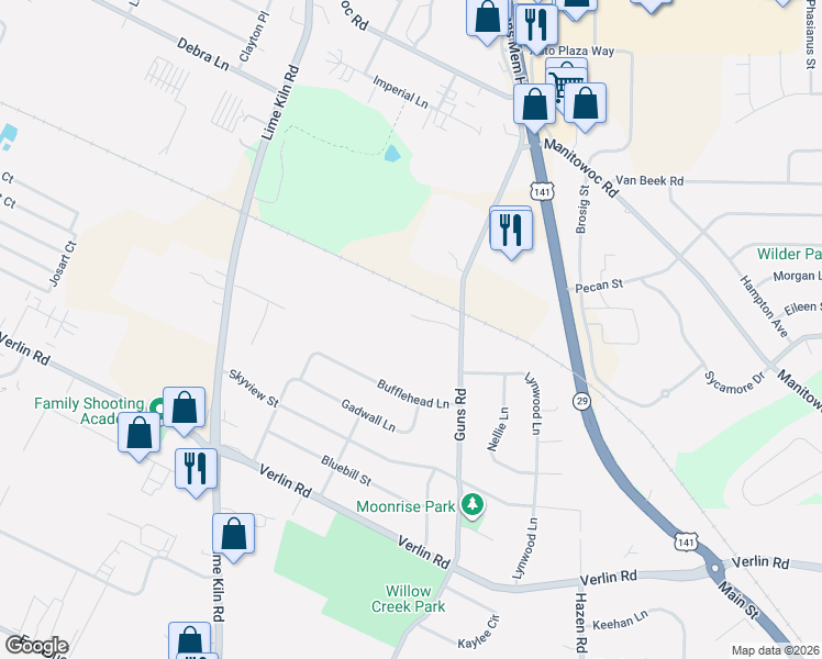 map of restaurants, bars, coffee shops, grocery stores, and more near 2127 Royal Crest Circle in Green Bay