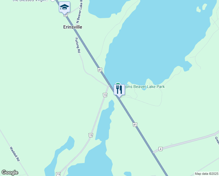 map of restaurants, bars, coffee shops, grocery stores, and more near 5804 Lennox and Addington County Road 41 in Erinsville
