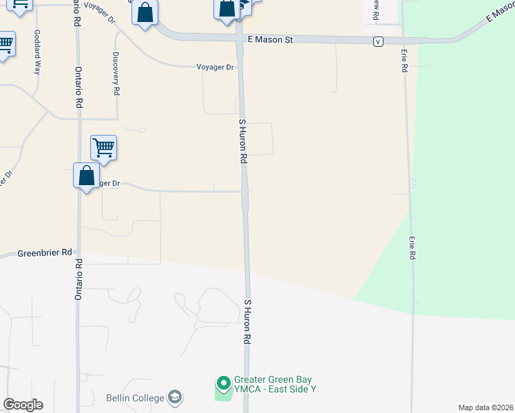 map of restaurants, bars, coffee shops, grocery stores, and more near 1307-1399 South Huron Road in Green Bay