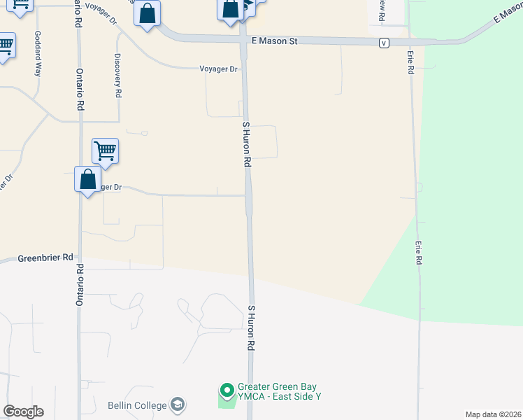 map of restaurants, bars, coffee shops, grocery stores, and more near 1307-1399 South Huron Road in Green Bay