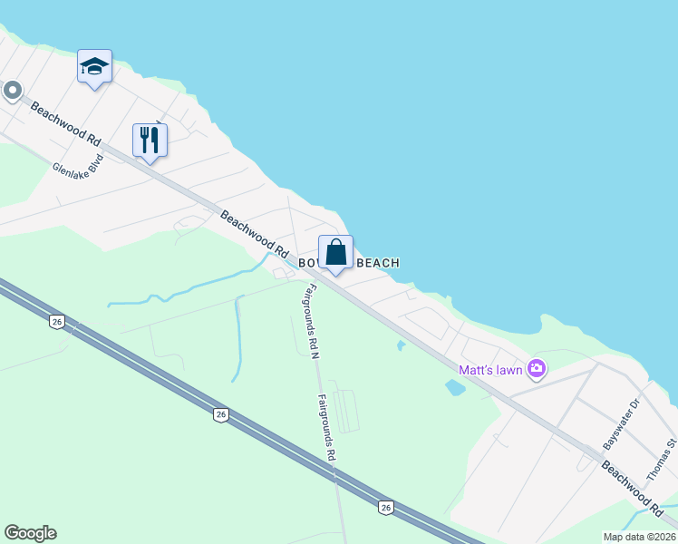 map of restaurants, bars, coffee shops, grocery stores, and more near 9180 Beachwood Road in Wasaga Beach