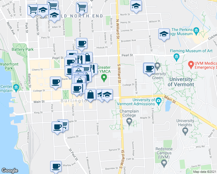 map of restaurants, bars, coffee shops, grocery stores, and more near 85 Hungerford Terrace in Burlington