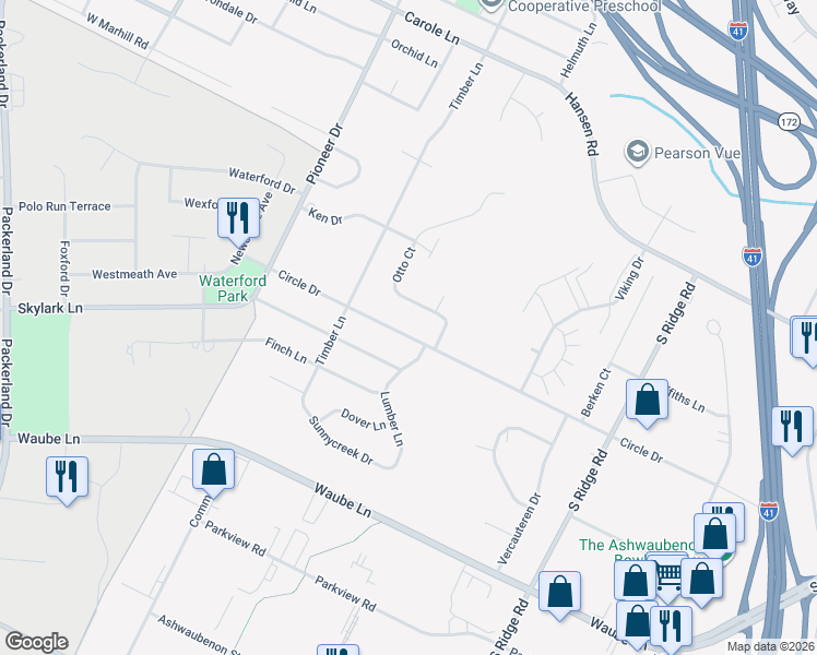 map of restaurants, bars, coffee shops, grocery stores, and more near 1247 Kill Deer Lane in Ashwaubenon