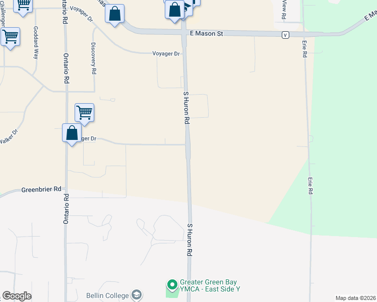 map of restaurants, bars, coffee shops, grocery stores, and more near 1307 South Huron Road in Green Bay
