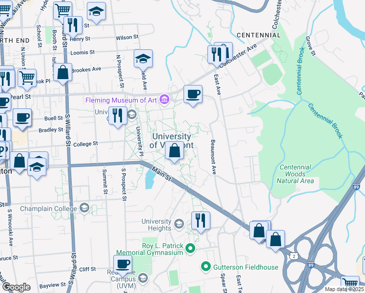 map of restaurants, bars, coffee shops, grocery stores, and more near 89 Beaumont Avenue in Burlington