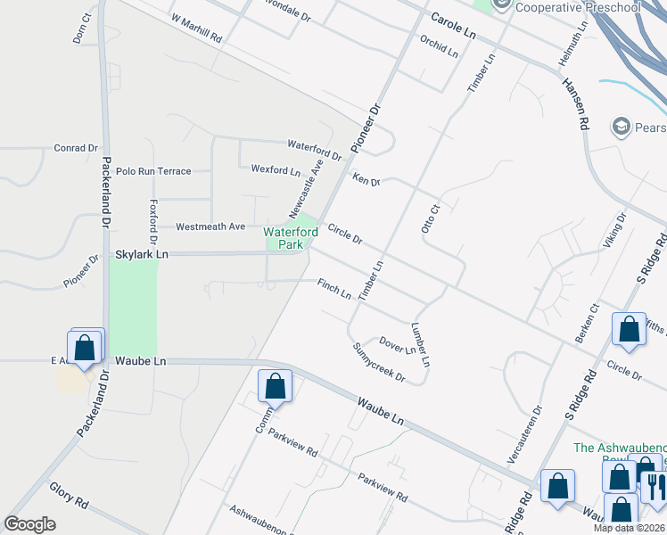 map of restaurants, bars, coffee shops, grocery stores, and more near 1352 Skylark Lane in Green Bay