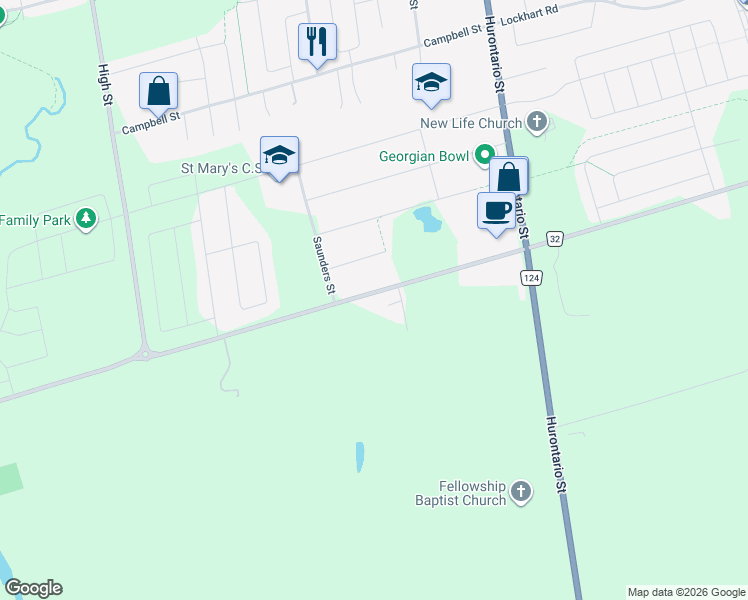 map of restaurants, bars, coffee shops, grocery stores, and more near 7704 Poplar Sideroad in Collingwood
