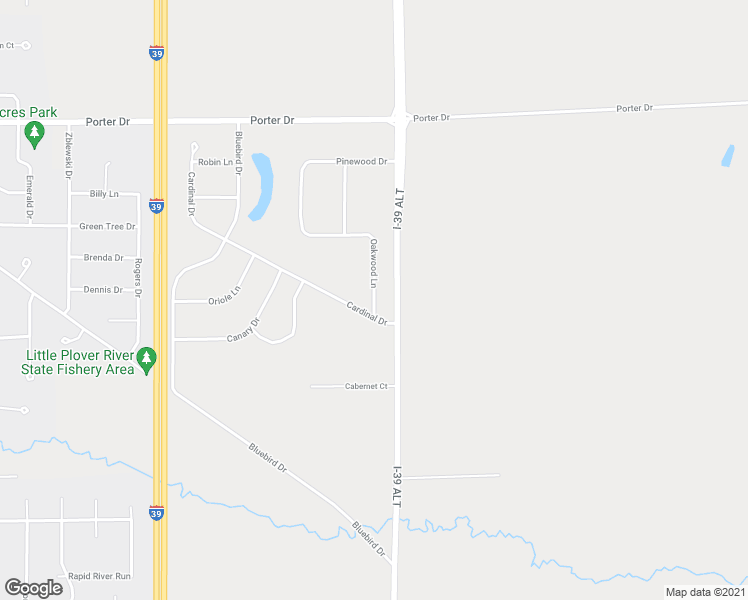 map of restaurants, bars, coffee shops, grocery stores, and more near 5472 Oakwood Lane in Stevens Point