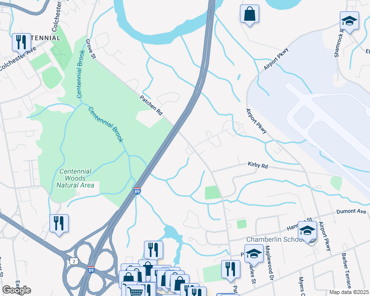 map of restaurants, bars, coffee shops, grocery stores, and more near 401 Patchen Road in South Burlington